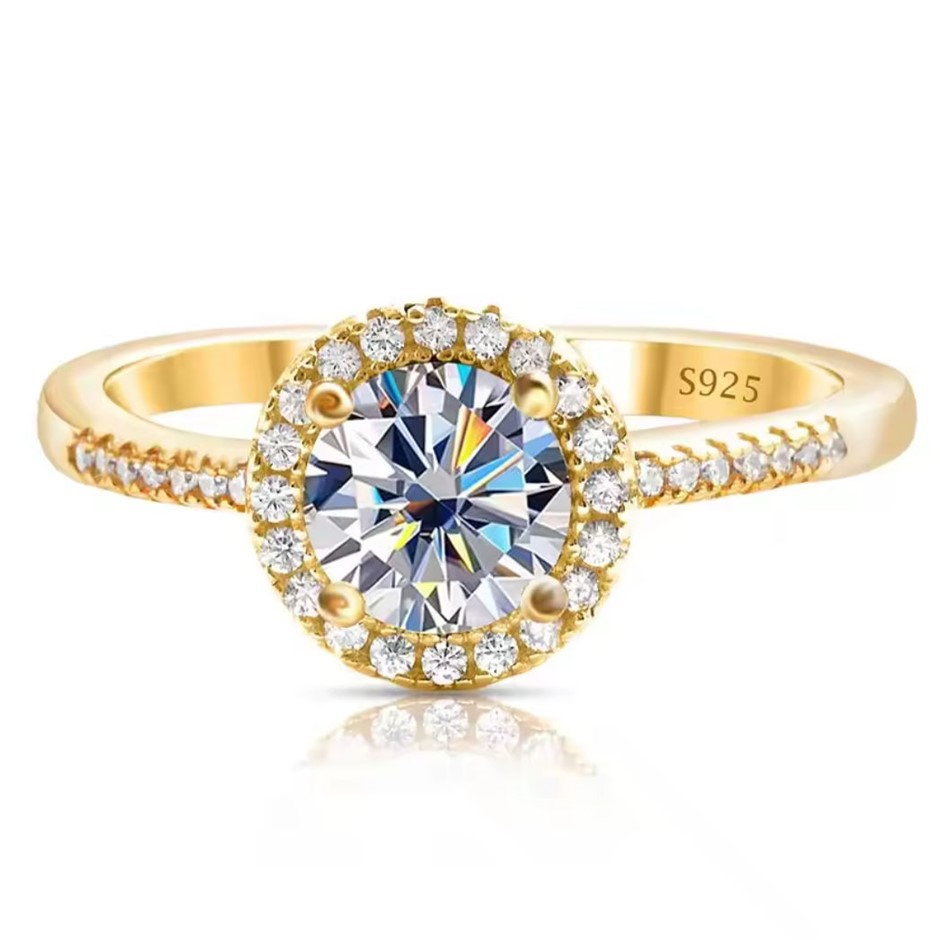 1.00ct Sterling Silver 18k YGP Moissanite Ring