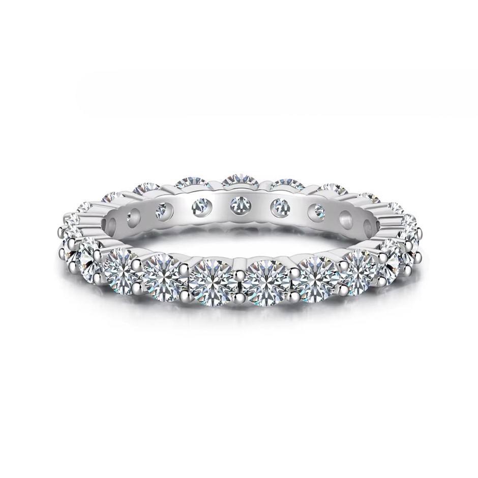 1.90ct Round Lab Created Certified Moissanite 925 Silver Band Ring - Size 5