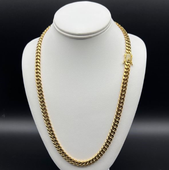 18K Gold-Filled Cuban Necklace, AAA+ Cubic Zirconia's Clasp, 8MM - 60.9cm
