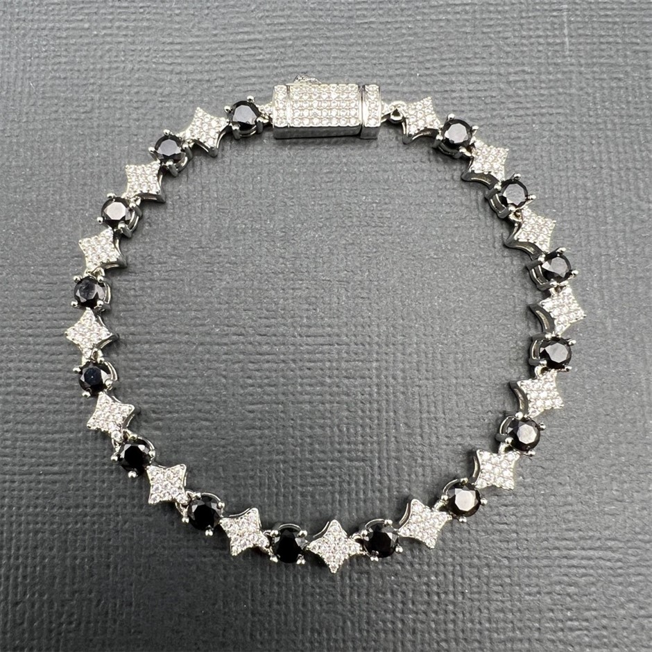 18K White-Filled 6mm Tennis Star Bracelet, AAA+ Cubic Zirconia's- 17.8cm