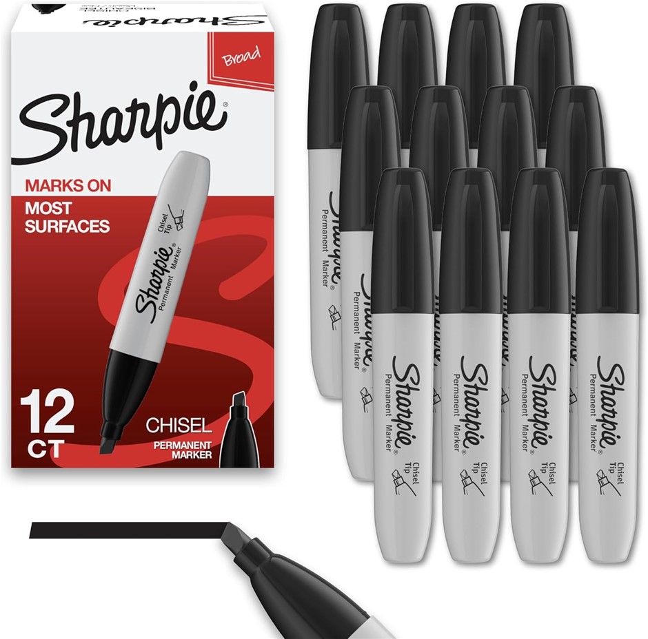 Sharpie Permanent Markers, Chisel Tip, Black, 12 Count
