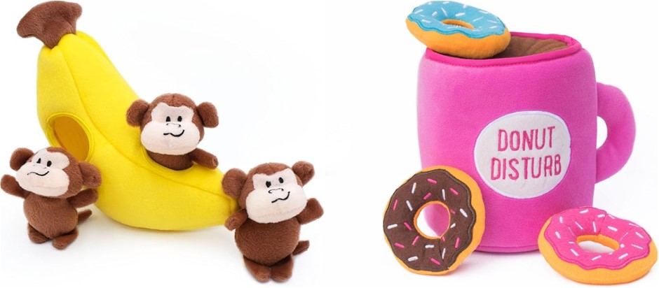 BUNDLE of Zippy Paws Plush Dog Banana Money Squeaker Toy + ZippyPaws Plush