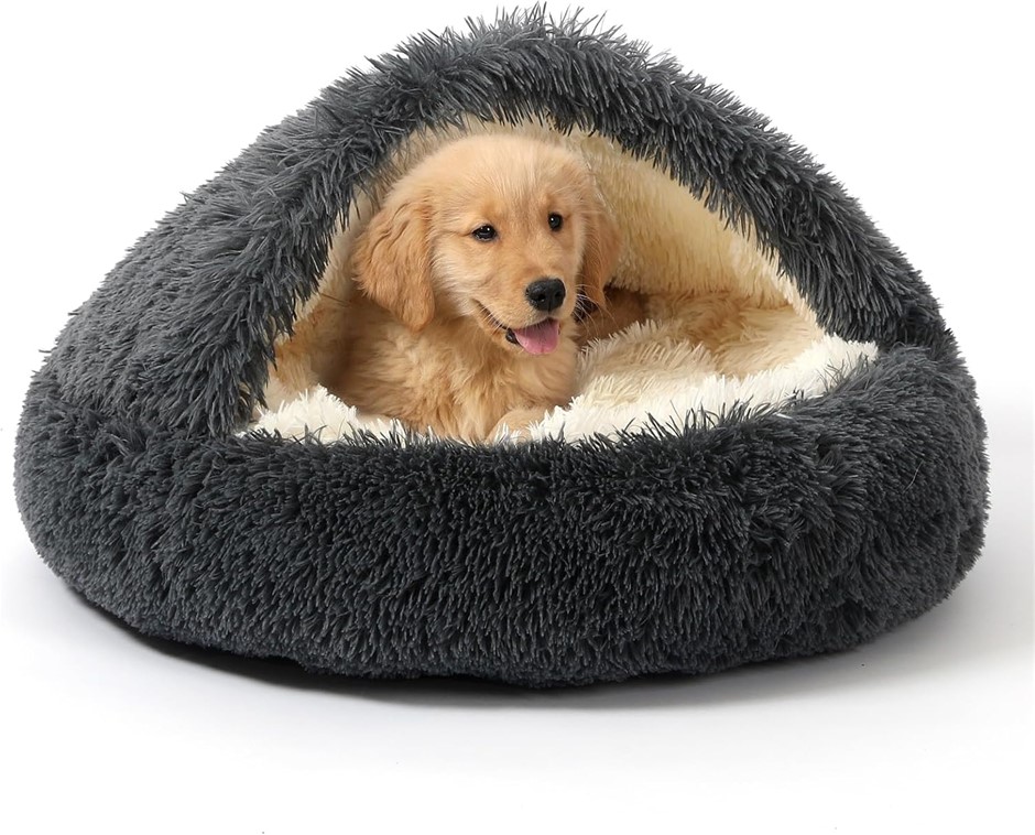 NOYAL Round Hooded Donut Dog Bed for Small & Medium Pets - Plush Fluffy Ant