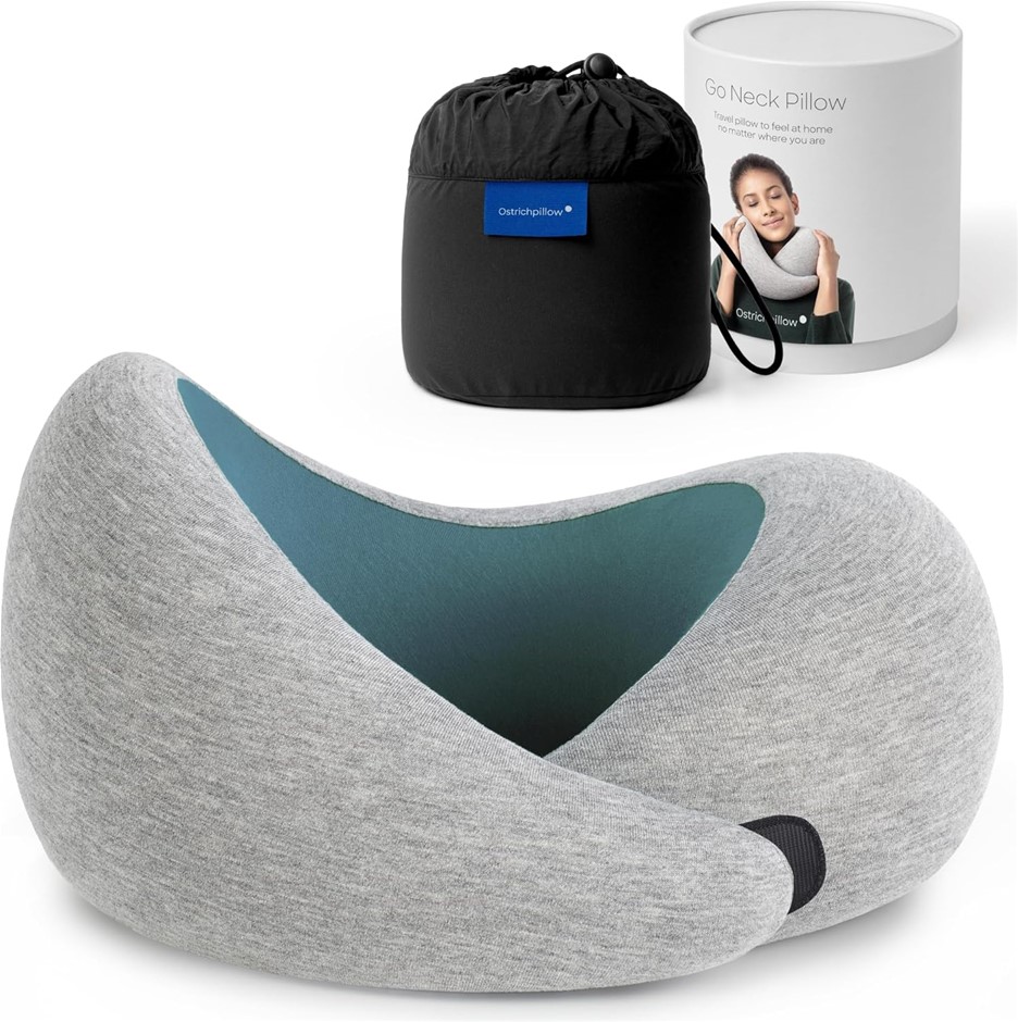 OSTRICHPILLOW GO Travel Pillow with Memory Foam for Airplanes, Car, Neck Su