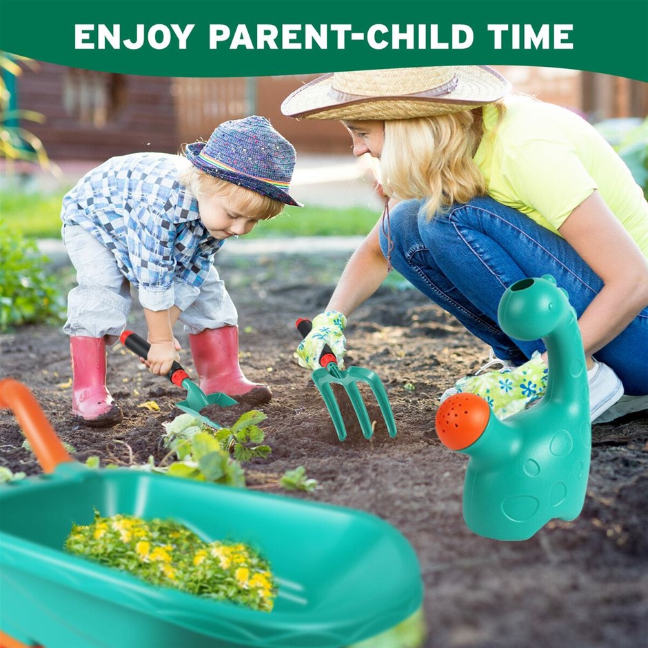 Kids Gardening Tool Playset Wheelbarrow Watering Can Outdoor Toy