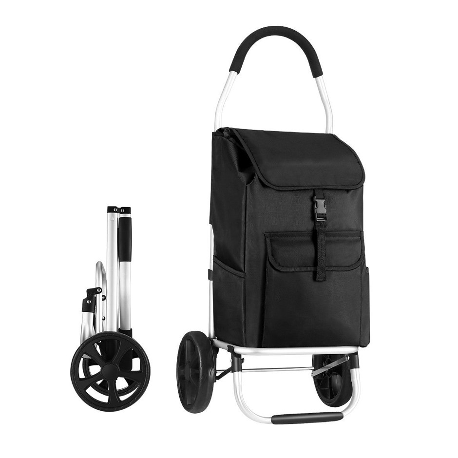 Foldable Shopping Trolley Aluminium Waterproof Grocery Cart Black