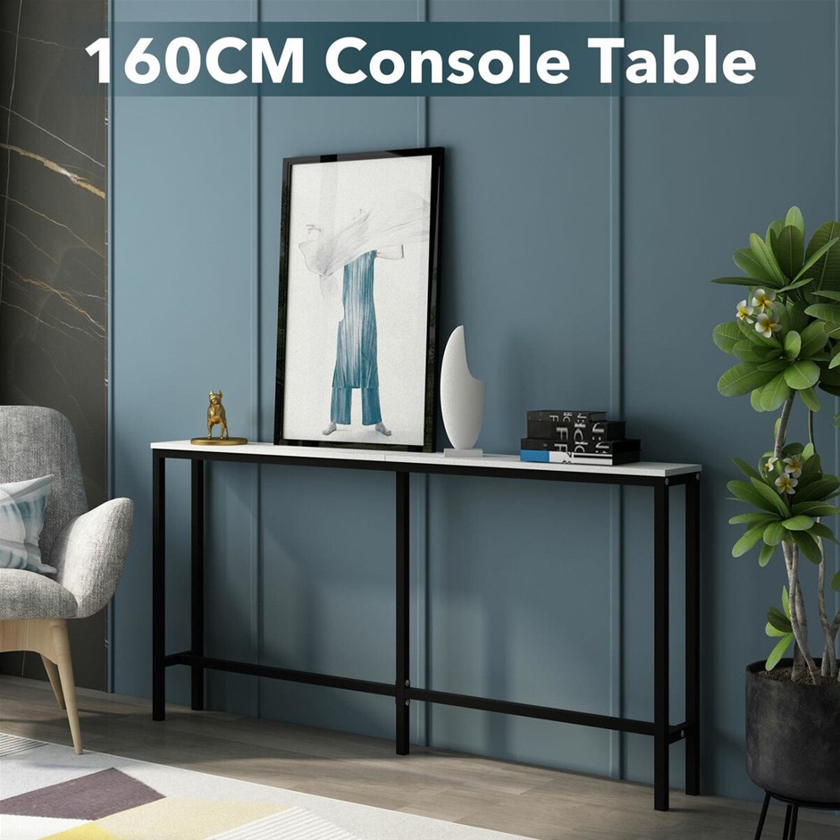 160cm Narrow Console Table Marble Effect Entryway Sofa Hallway 160x20x79cm