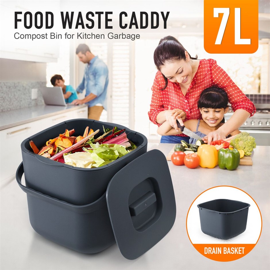 7L Kitchen Compost Bin Food Waste Recycling Caddy Countertop