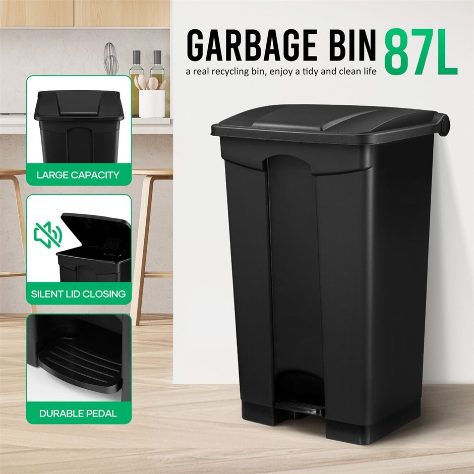 87L Pedal Rubbish Bin Kitchen Waste Recycling Plastic Black