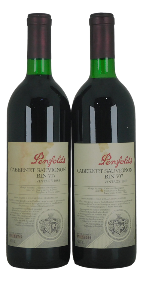 Penfolds `Bin 707` Cabernet Sauvignon 1989 (2x 750mL) SA.