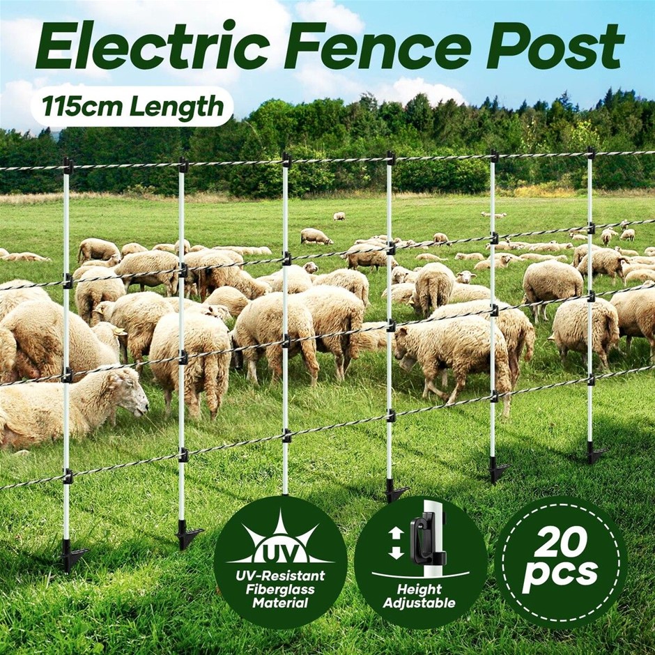 20pcs Fiberglass Electric Fence Posts Step-In Pigtail Garden Farm White