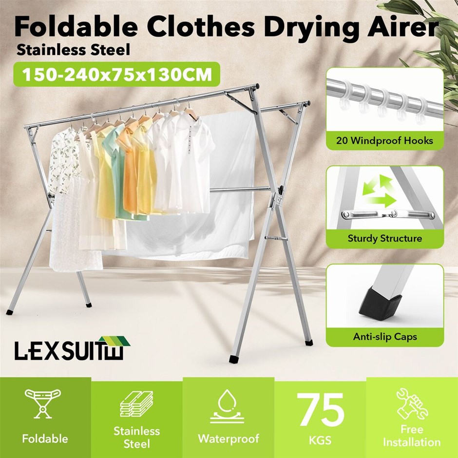Stainless Steel Clothes Drying Rack Adjustable Freestanding 20 Hooks