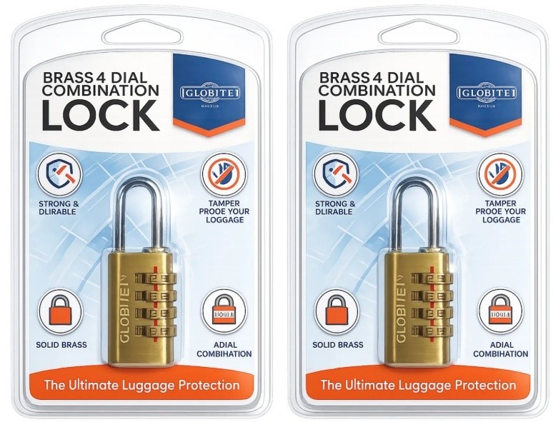 GLOBITE Brass Combination Lock 2pk, Brass