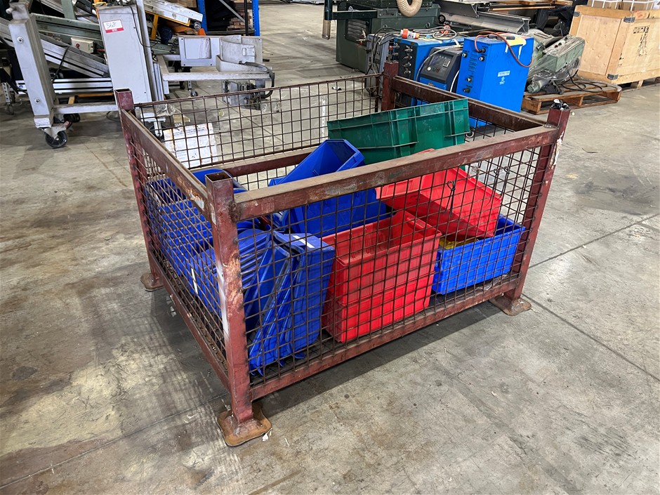 Stillage Cage with an assortment of storage containers