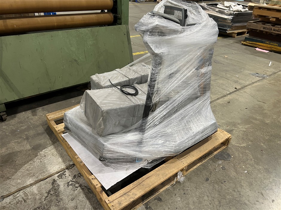 Pallet comprising of Industiral scacles x3 and plastic bins x8 approx