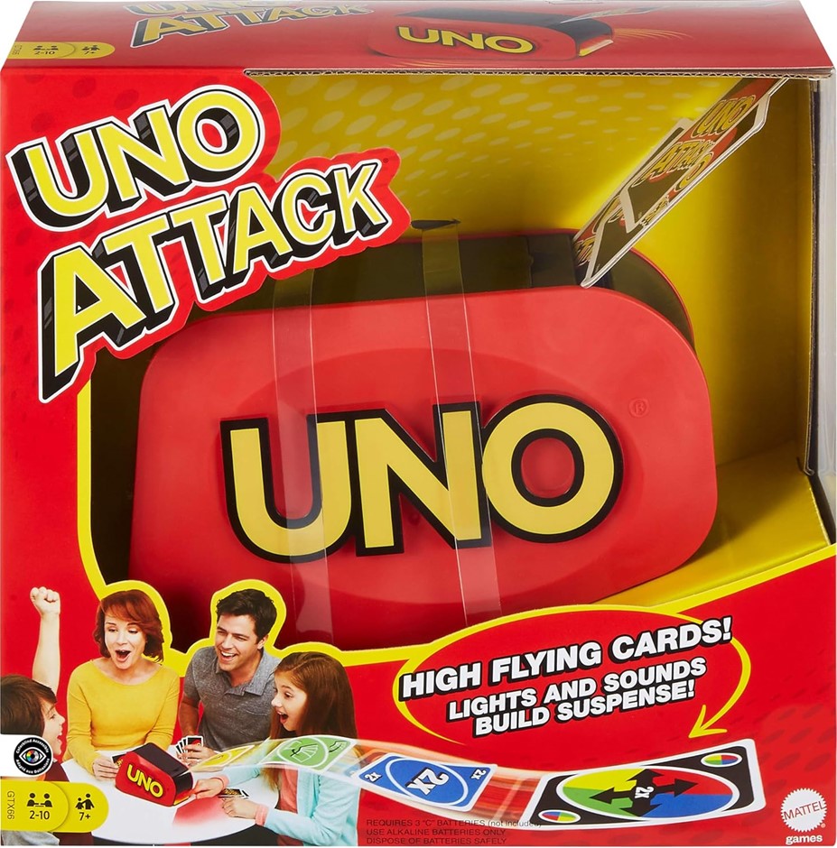 Mattel Games UNO Attack Card Game with Random-Action Launcher with Lights &