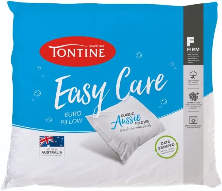 TONTINE Easy Care Euro Pillow – High Profile and Firm, White.