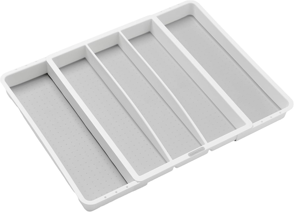 MADESMART Expandable Utensil Tray White. NB: Corner is damaged.
