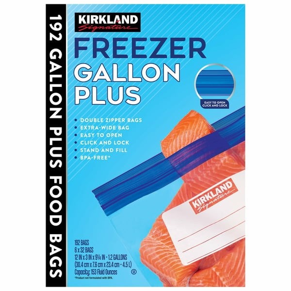SIGNATURE 192pk Freezer Gallon Plus Bags. NB: Damaged packaging & some bags