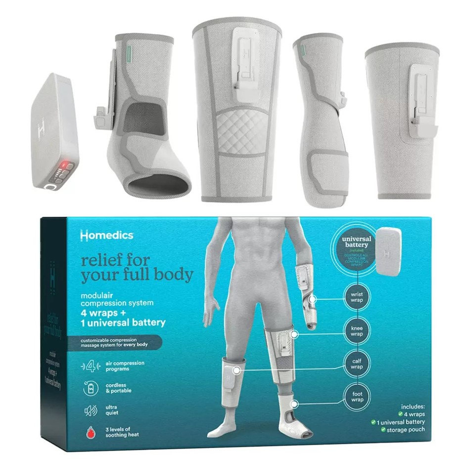 3 x HOMEDICS Modulair Compression Massage Bundle, 4 Wraps + 1 Universal Con