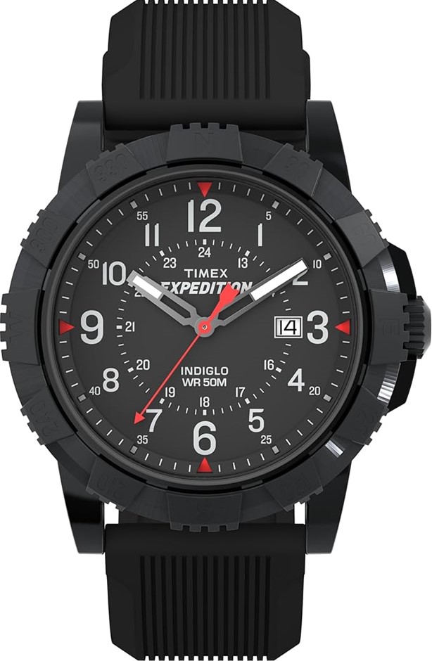 TIMEX Men's Expedition Ridge Silicon Strap Watch, Black, 45 mm. NB: Battery