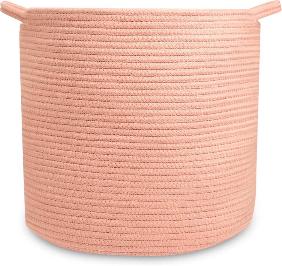 NATEMIA Cotton Rope Storage Basket- Nursery Bin and Toy Organizer (15”x15”x