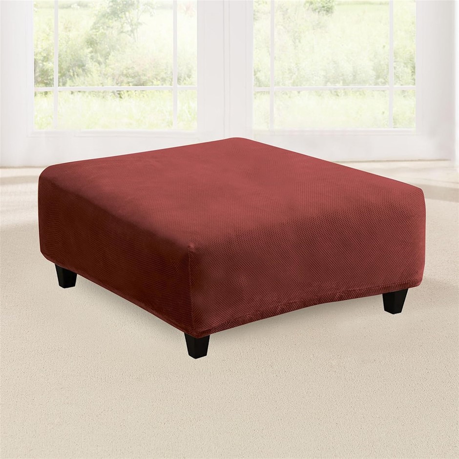 SUREFIT Stretch Pique Square Ottoman Slipcover in Garnet