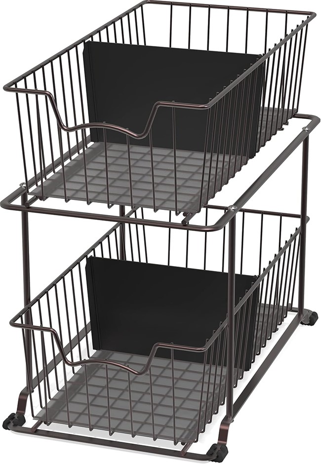SIMPLE HOUSEWARE 2 Tier Cabinet Wire Basket Drawer Organizer, Brown