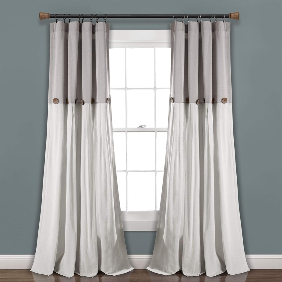 LUSH DECOR Linen Button Window Curtain Panel, Single, 40" W x 95" L, Gray &