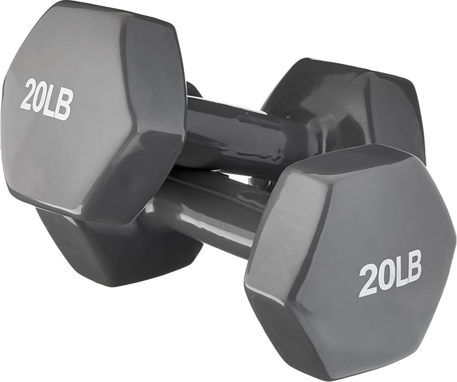 AMAZON BASICS Vinyl Dumbbells, 20lbs / 9.1kg. NB: Damaged packaging.