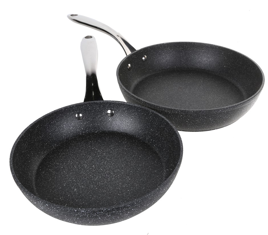 STARFRIT THE ROCK 2pc Fry Pan Set, 24cm & 28cm. NB: Has been used.