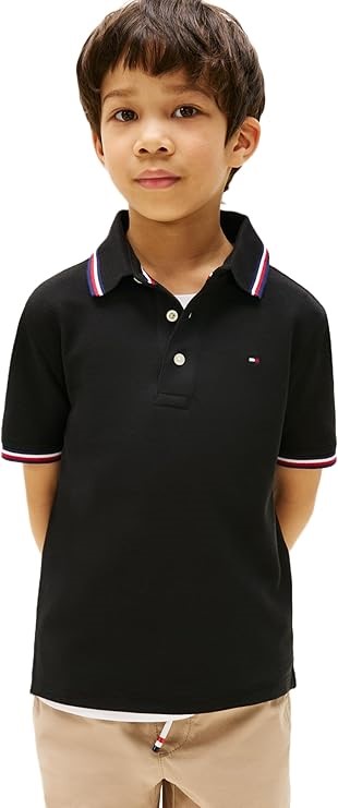 TOMMY HILFIGER Boy's Tommy Wicking Polo Shirt, Size M, Black, 71J4428. RRP: