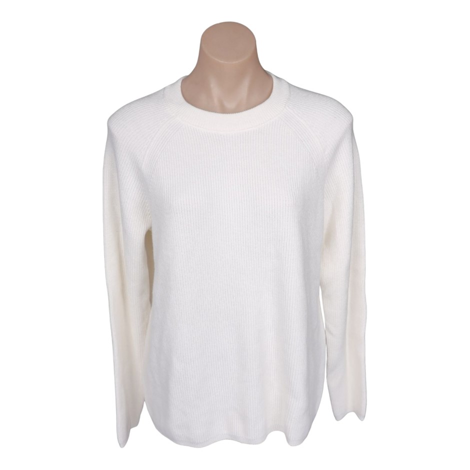 MATTY M Women's Rib Sweater, Size M, 60% Cotton, Ivory. Buyers Note - Disc