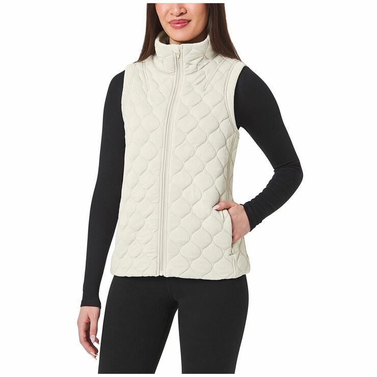 SIGNATURE Women's Ottoman Quilted Vest, Size L, Cream. Buyers Note - Disco