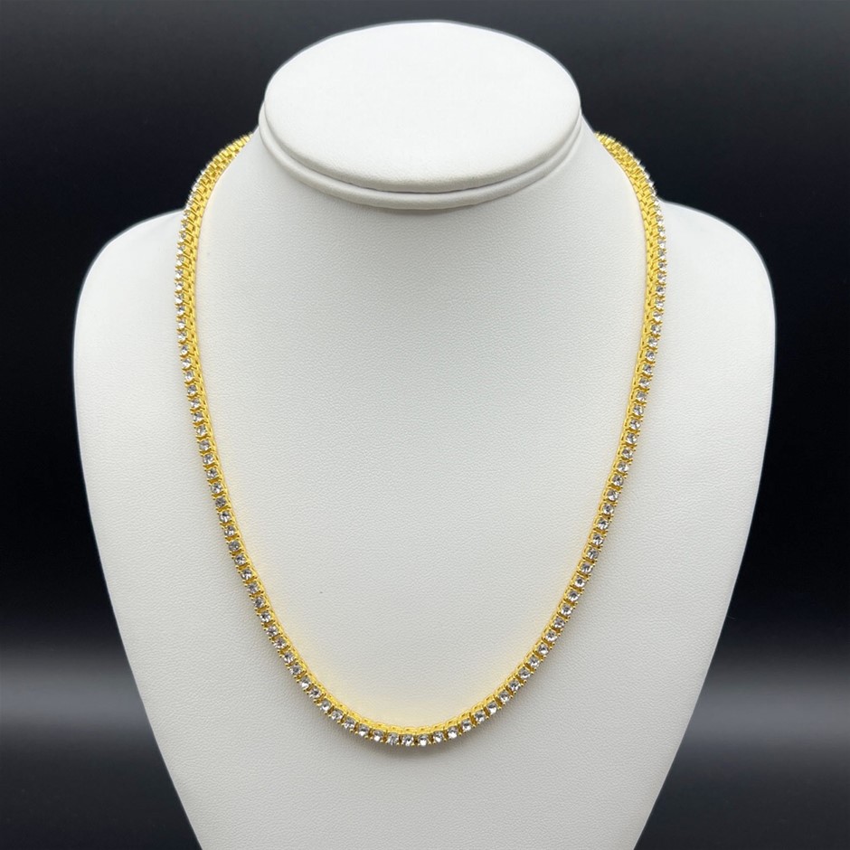 18K Gold-Filled 3mm Necklace with AAA+ Cubic Zirconia's- 45.8cm