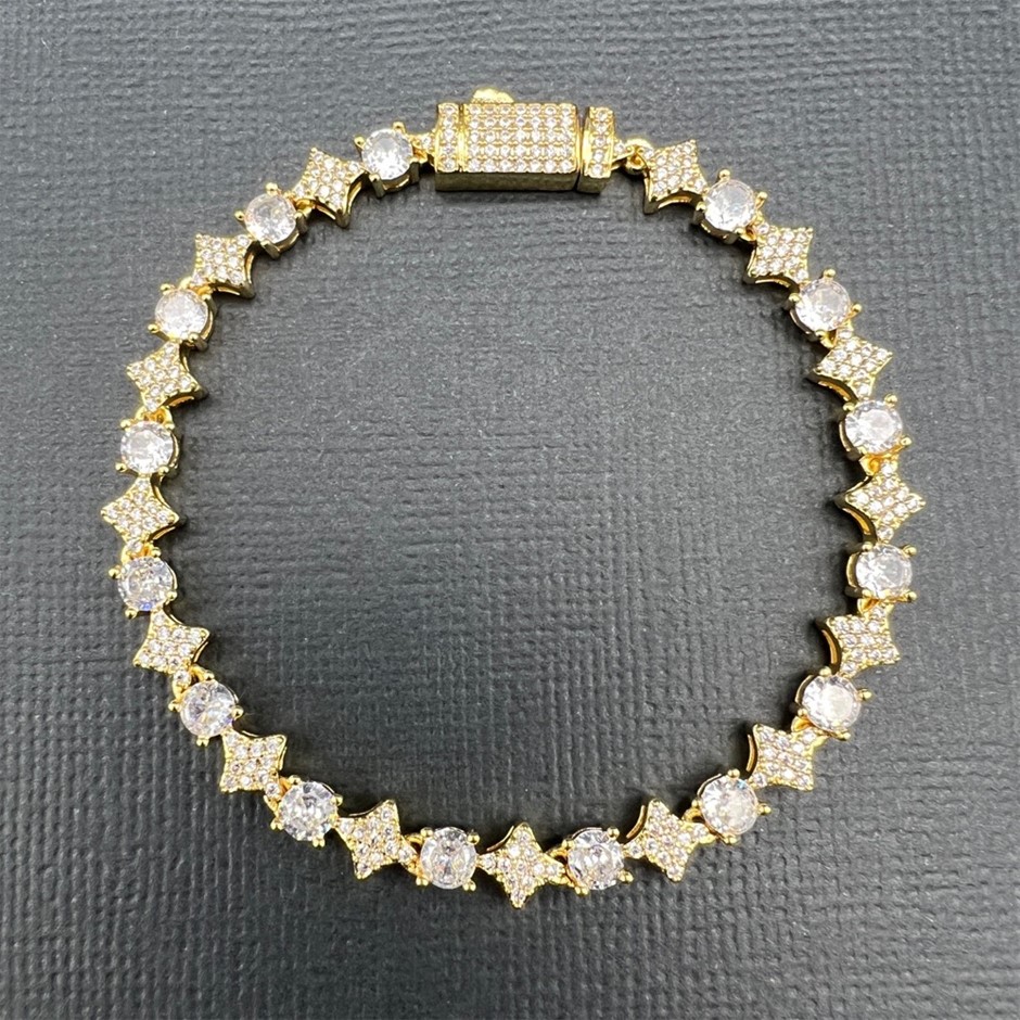18K Gold-Filled 6mm Tennis Star Bracelet with AAA+ Cubic Zirconia's- 22.8cm