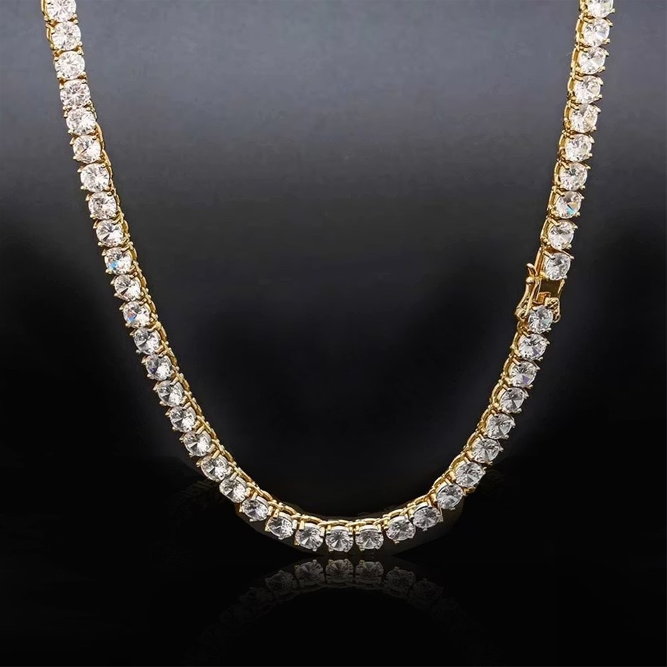 18K Gold-Filled Tennis Necklace Round Cut AAA+ Cubic Zirconia's- 55.8cm