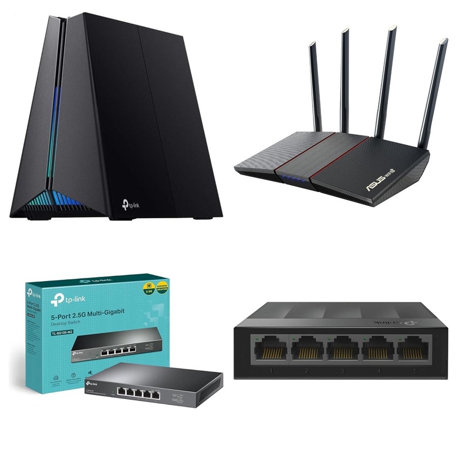 4 x Routers & Switches. 1 x TP-LINK AXE5400 Tri-Band Wi-Fi 6E Router Archer