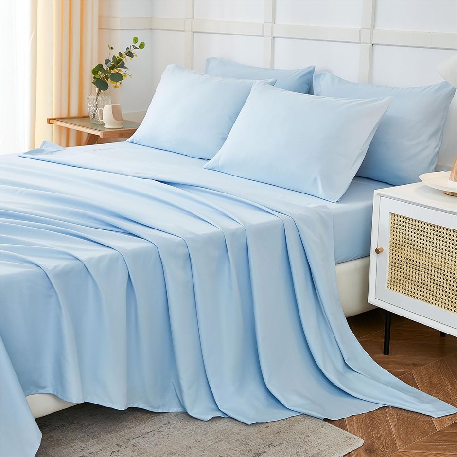 ILAVANDE King Size 6 Piece Bed Sheets Set, Baby Blue - 1800 Series Microfib