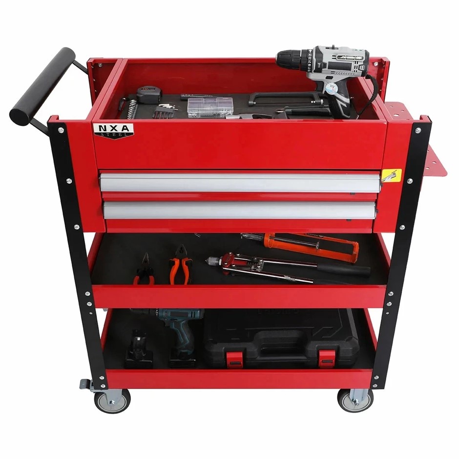 NXA 76cm Red Tool Cart With 2 Drawers And 3 Trays 30TC2D2TR.