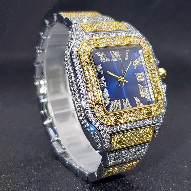Men's Two Tone Blinged-Out Hip Hop Watch