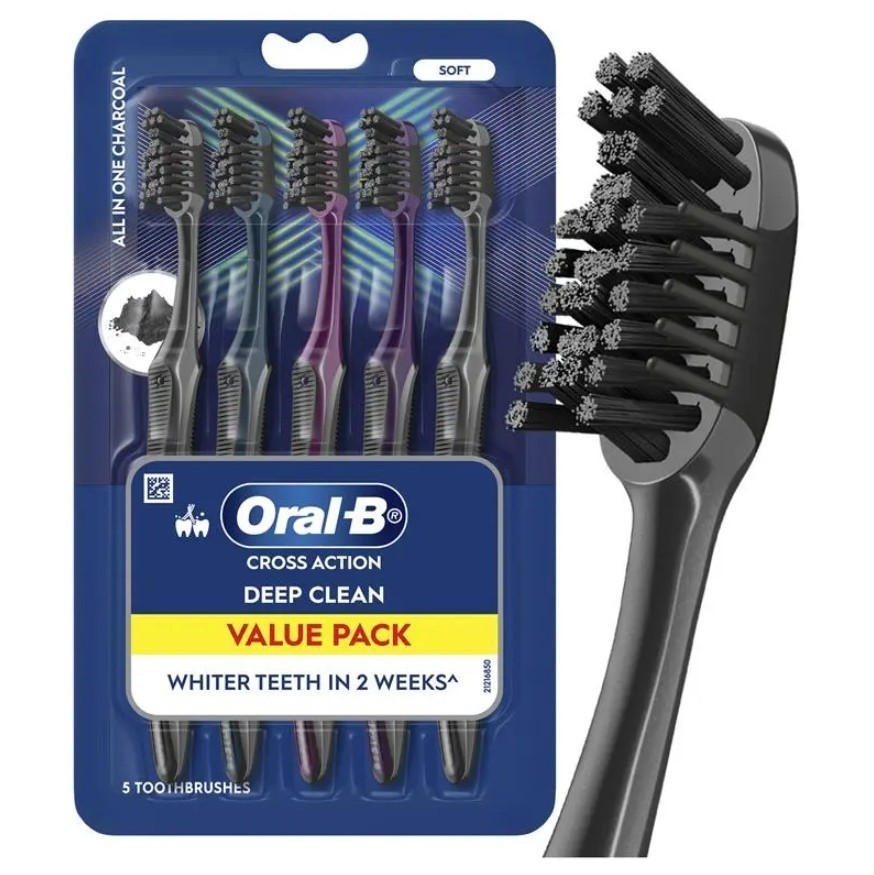 2 x ORAL-B 5-Piece Deep Cross Action All In One Charcoal Toothbrushes. N.B: