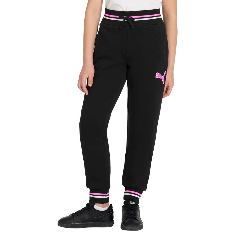 PUMA Girls' Fleece Pant, Size XL (UK 15-16Y), Black/Pink (01), 221290. Buy