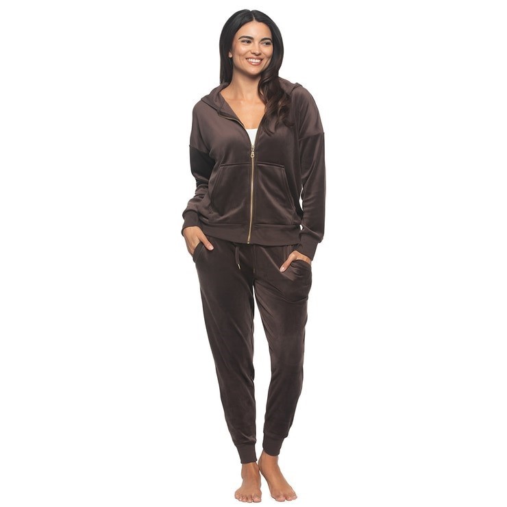 2pc JEZEBEL Women's Velour Set, Size XL, Chocolate Brown. Buyers Note - Di