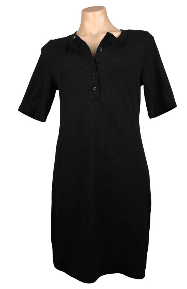 CALVIN KLEIN JEANS Women's Ribbed Button Dress, Size L, 58% Cotton, Black (
