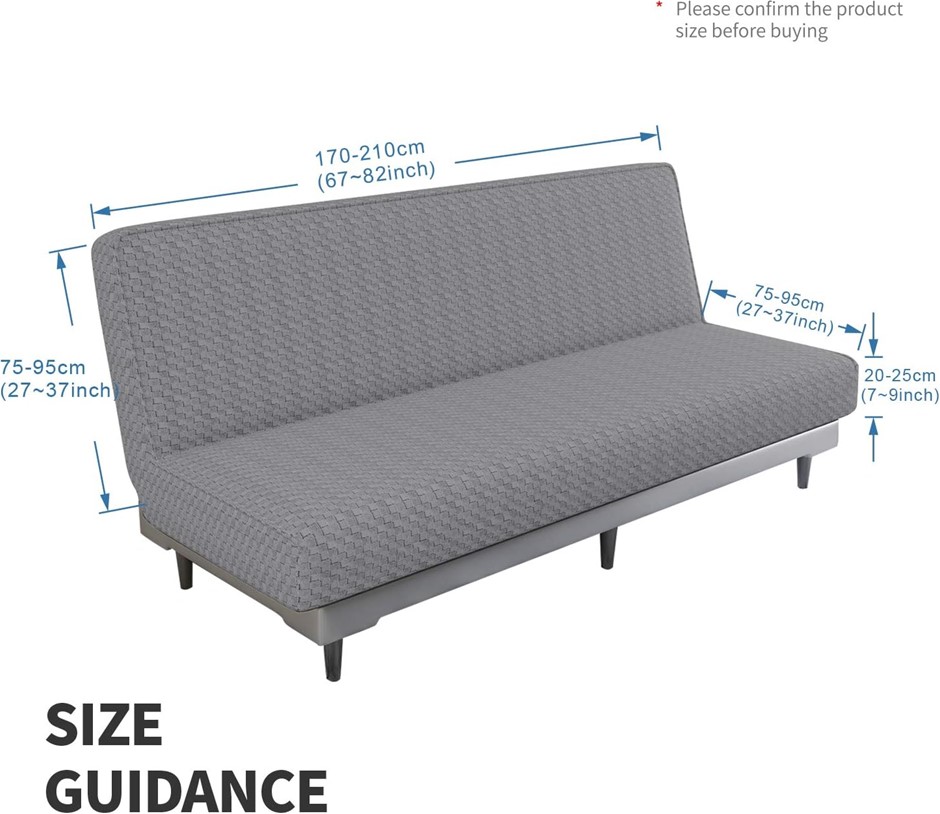 MAXIJIN Jacquard Futon Cover Stretch Armless Sofa Slipcover with Elastic Bo