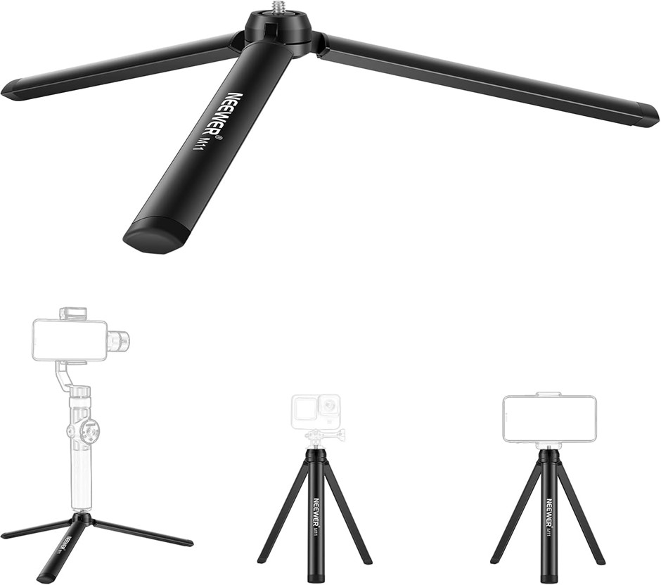 NEEWER Mini Metal Tripod for GoPro Insta360 DJI, Pocket Table Stand, Portab
