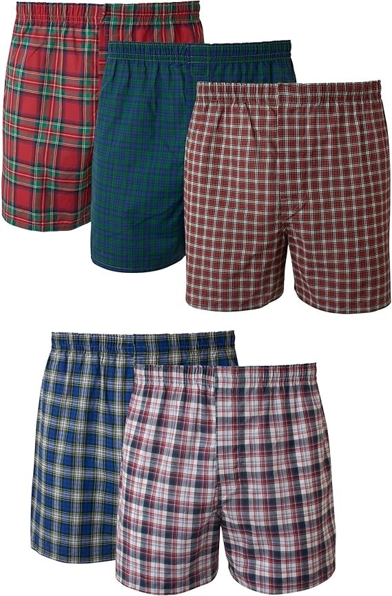 Hanes Men's Tartan Boxers pack of 5 Tagless Boxer Underwear, Exposed Waistb