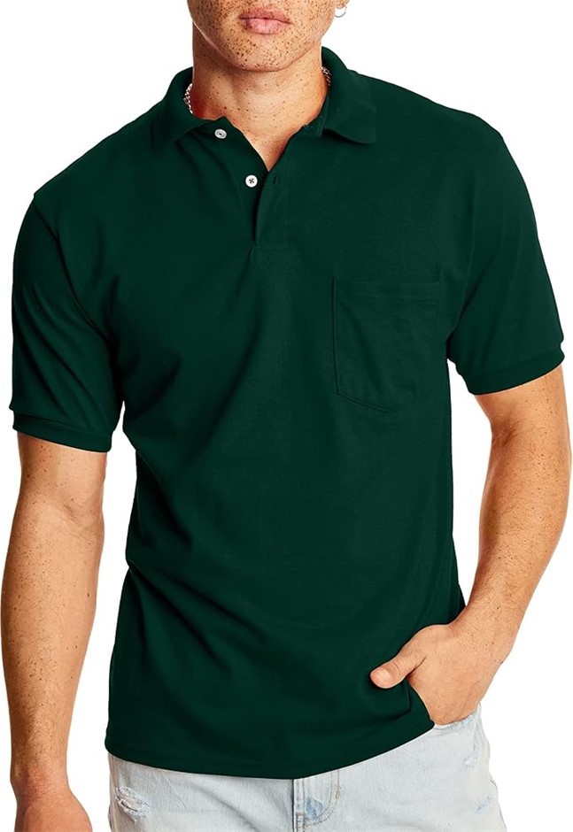 Hanes Men's Short Sleeve Jersey Pocket Polo (Pack of 2), Deep Forest Medium
