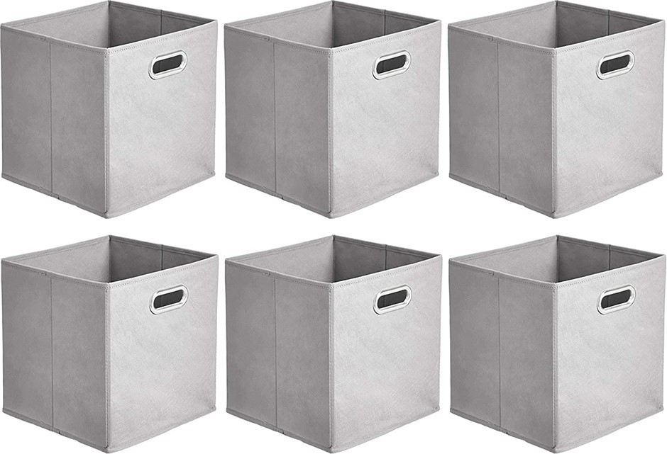 AMAZON BASICS Collapsible Fabric Storage Cubes with Oval Grommets, 6-Pack,